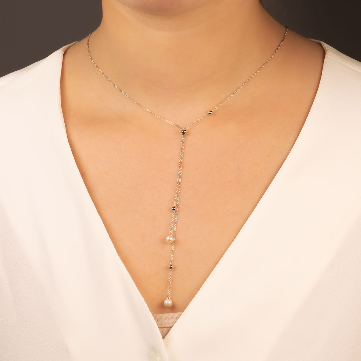 Tribeca Pearl & Silver Bead Adjuster Necklace
