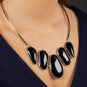 Black Agate and SIlver Avalon Statement Necklace