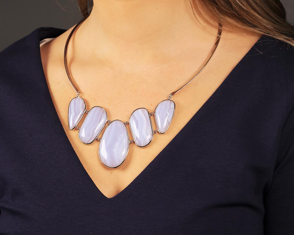 Blue Agate and Silver Avalon Statement Necklace