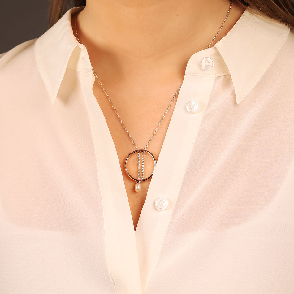 Metropolitan Rose Gold Vermeil Circle & Pearl T-Bar Necklace