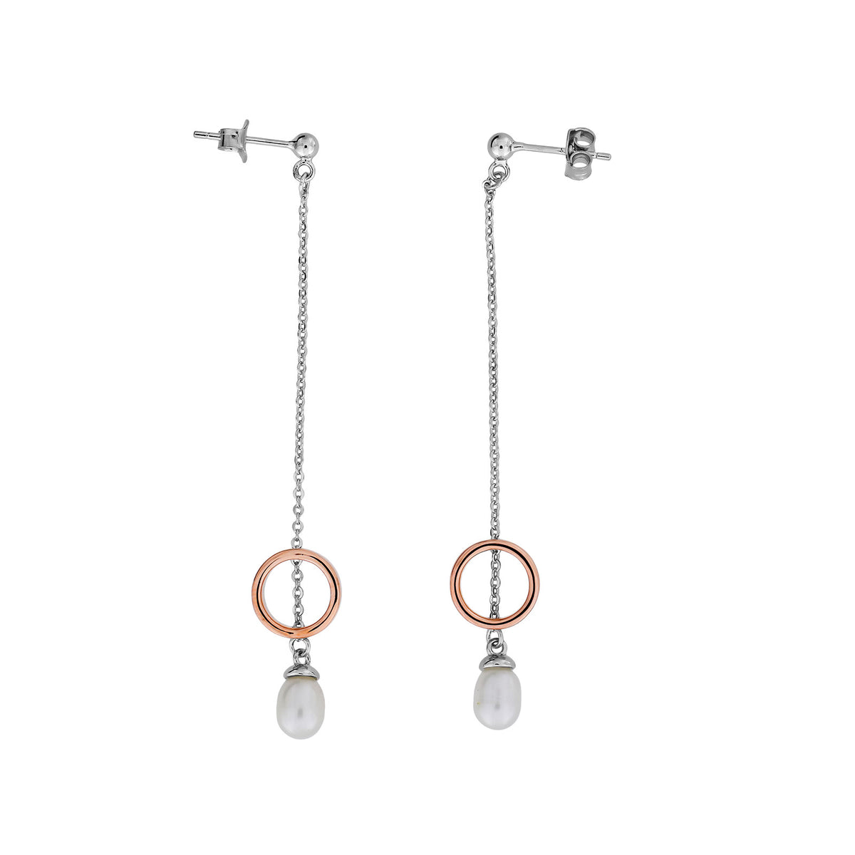 Metropolitan Rose Gold Vermeil Circle &amp; Pearl Drop Earrings