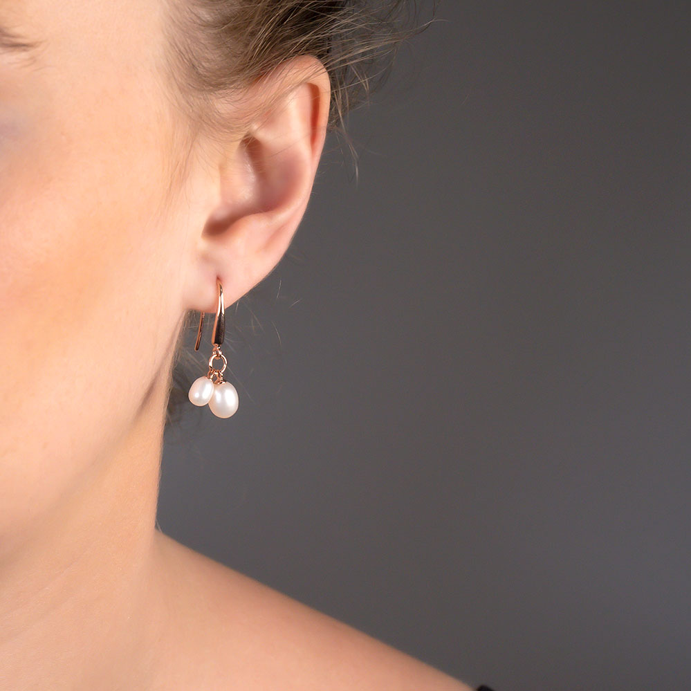 Twin Teardrop Freshwater Pearls Drop Earrings