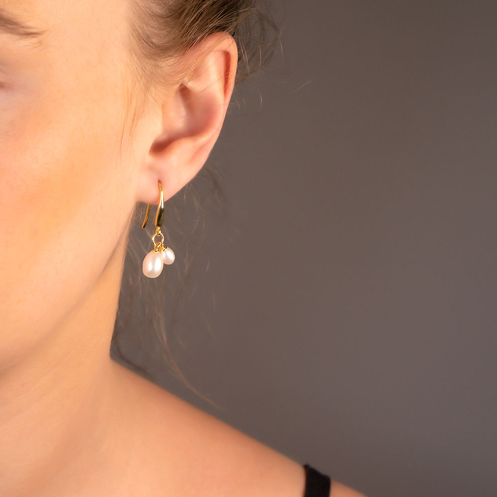 Twin Teardrop Freshwater Pearls Drop Earrings - Azendi