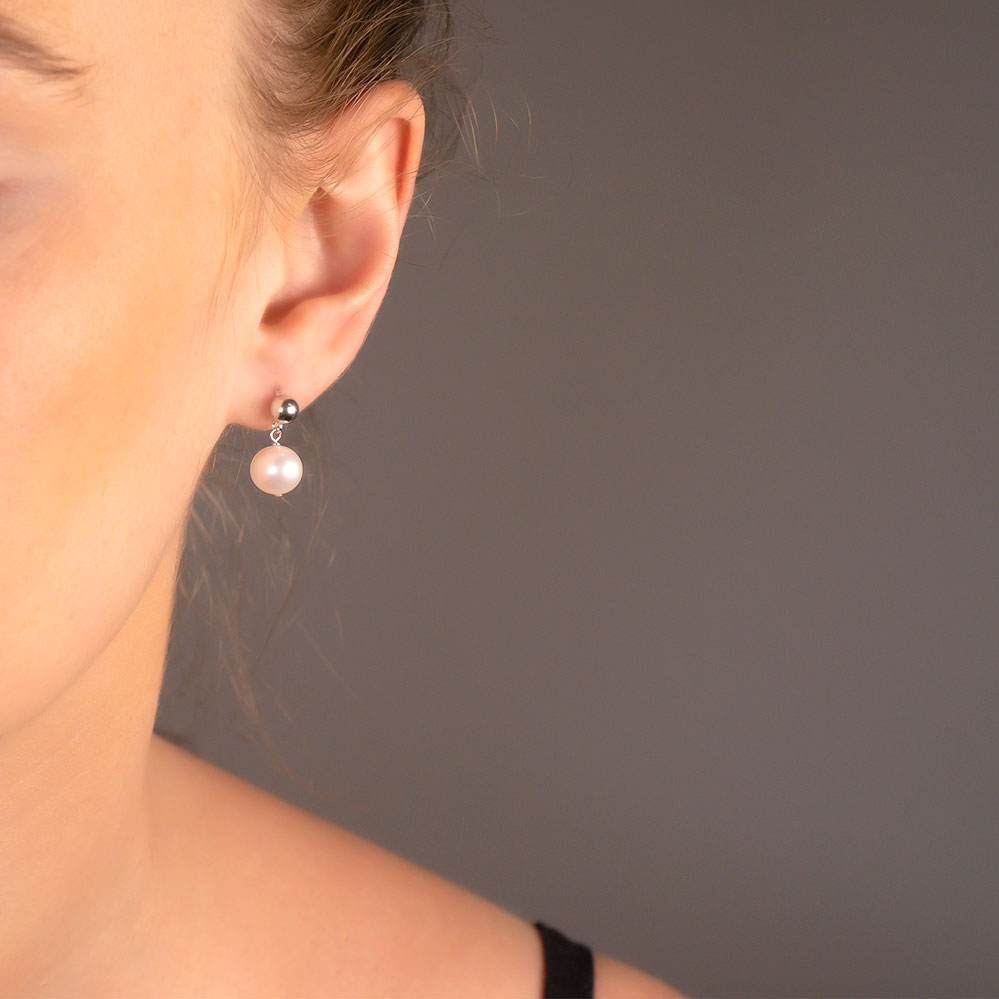 Round Pearl Drop Earrings - 8mm