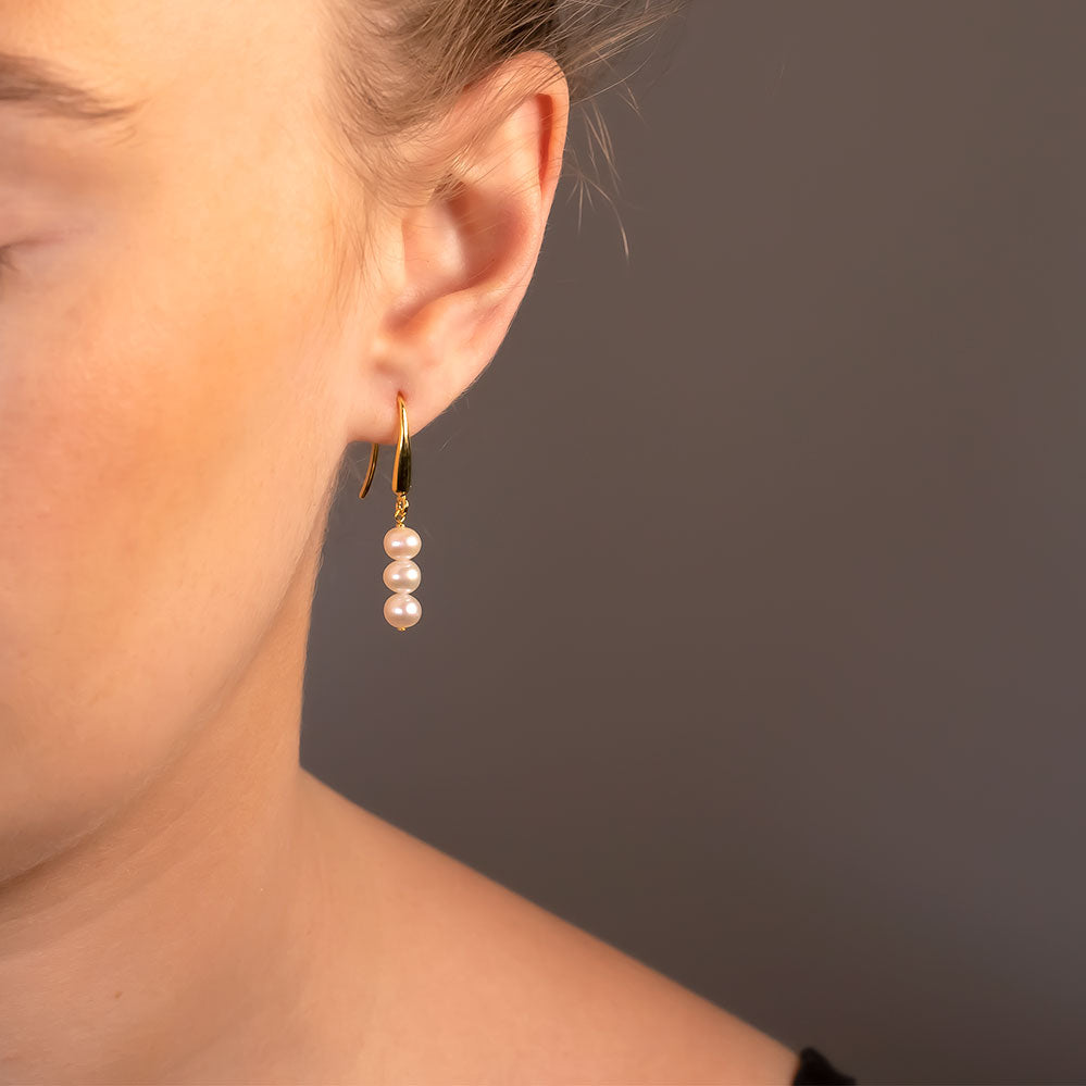 Triple Pearl Drop Earring