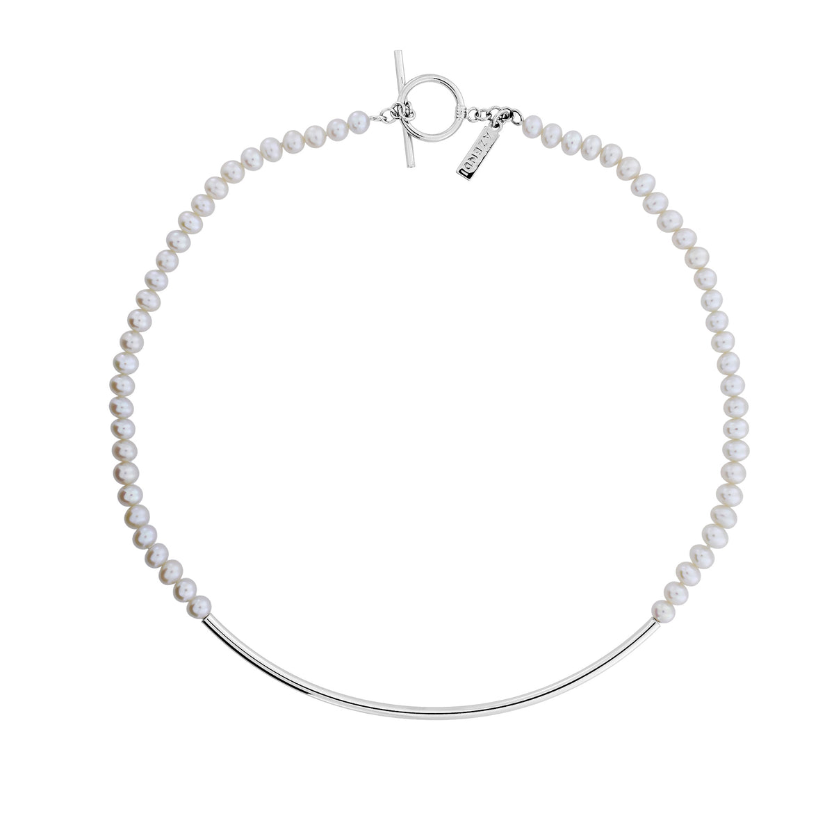 Silver Curve &amp; Freshwater Pearl Necklace