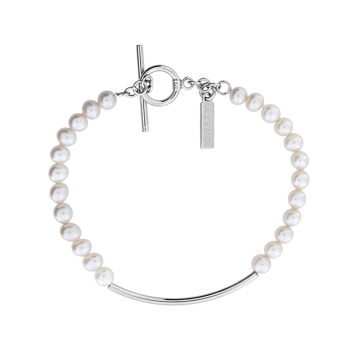 Silver Curve &amp; Freshwater Pearl Bracelet