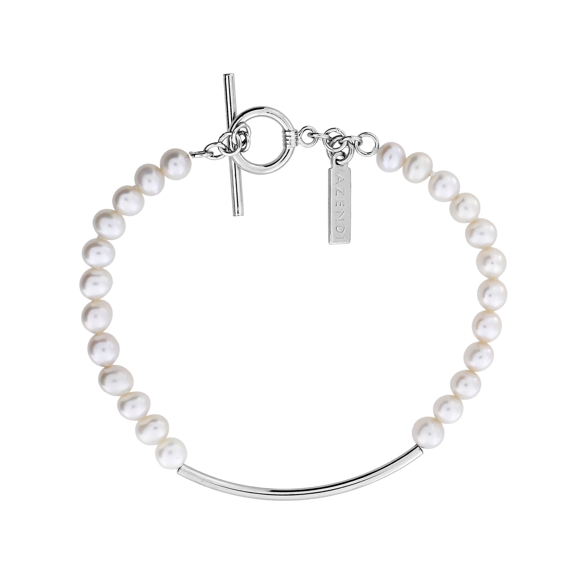 Silver Curve & Freshwater Pearl Bracelet