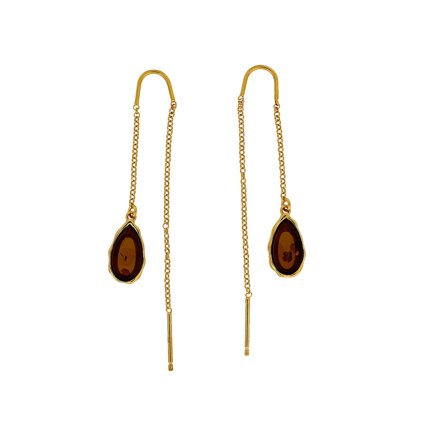 Northern Lights Amber Threader Earrings in Yellow Gold Vermeil