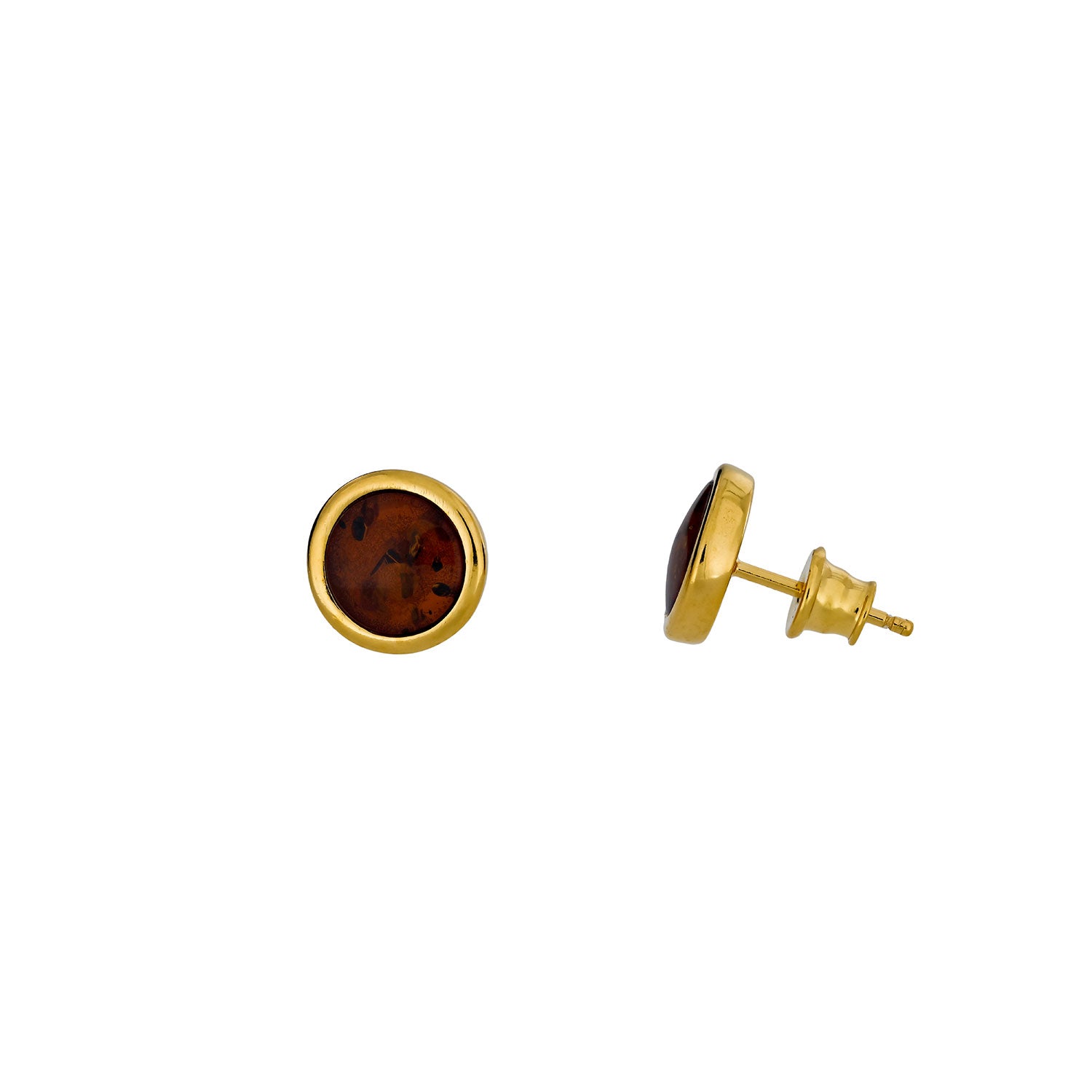 Yellow Gold Vermeil & Amber Large Button Studs; 8mm