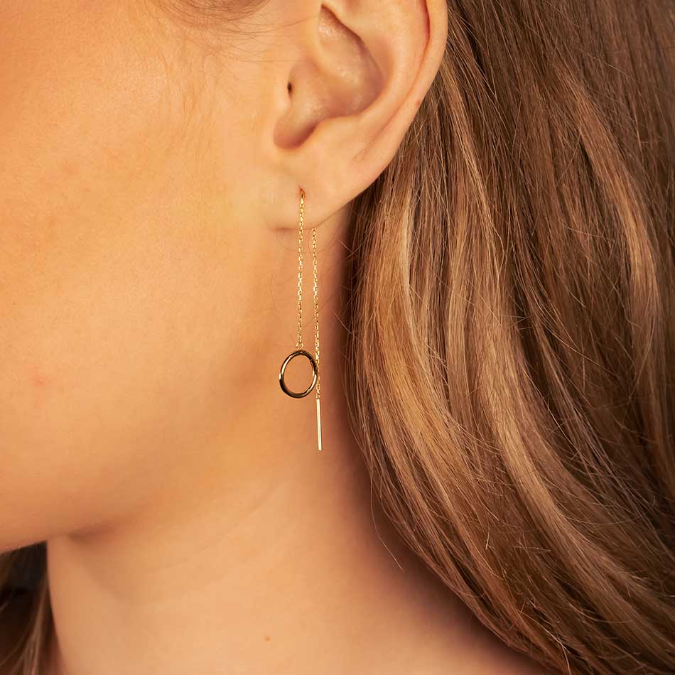 9 Carat Gold Open Circle Threader Earrings