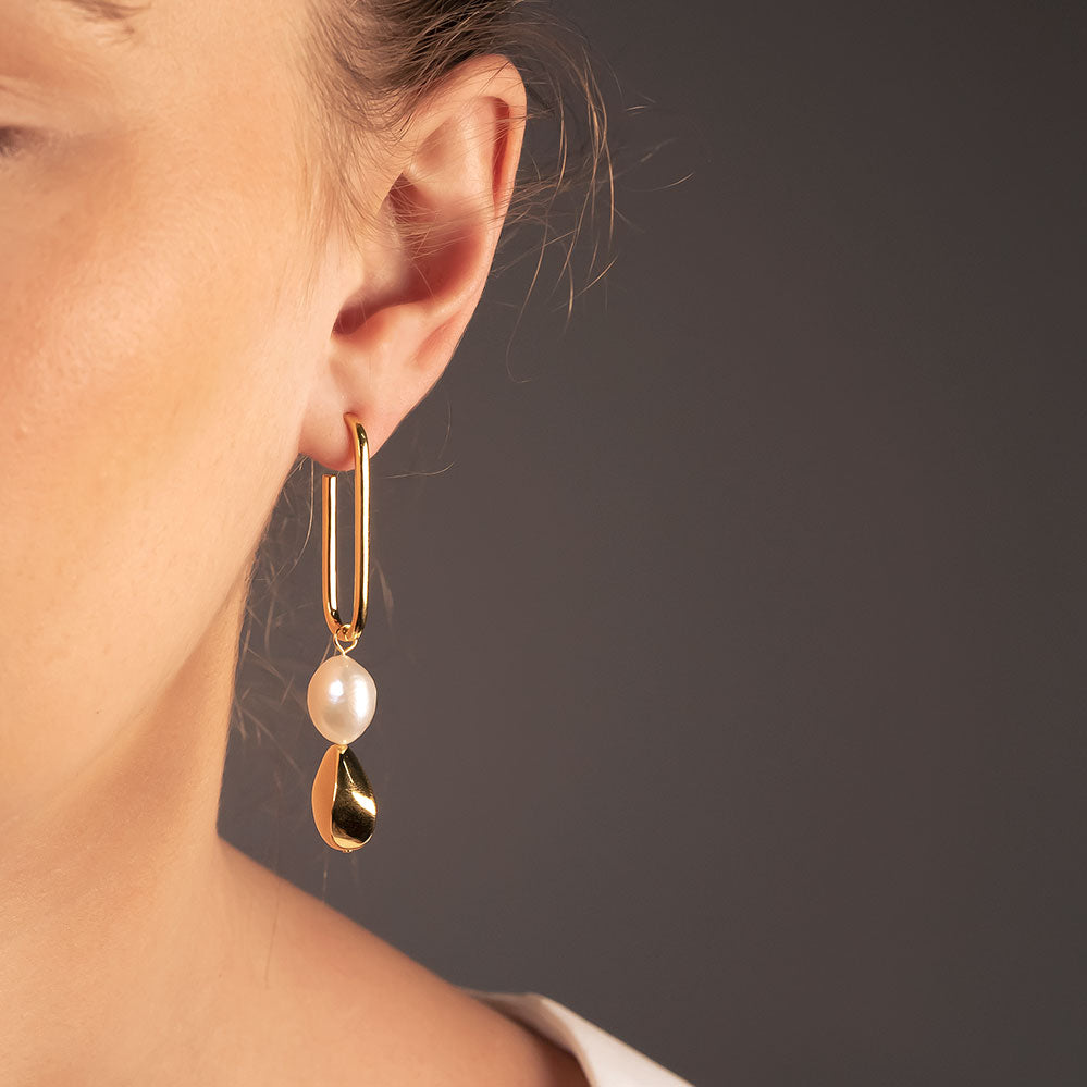 Baroque Pearl Hoop Drop Earrings