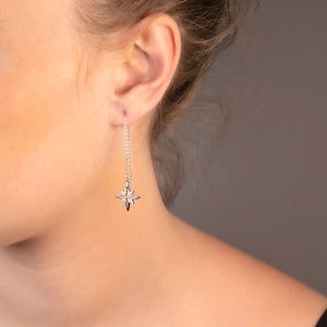 Silver Pavé Open Star Threader Earrings
