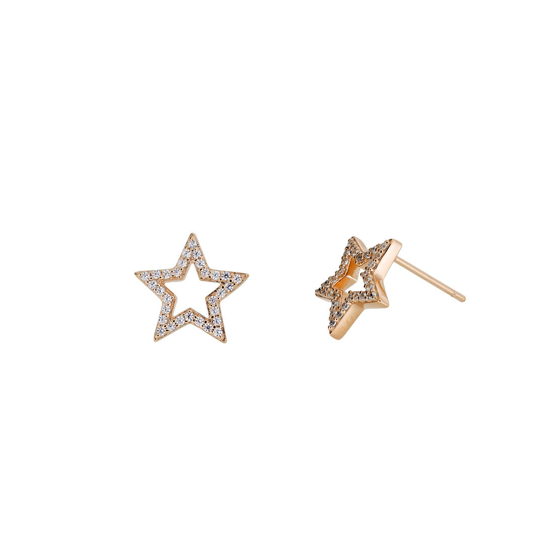 Pavé Open Star Stud Earrings - Rose Gold Vermeil