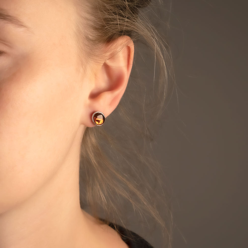 Silver & Amber Oval Studs