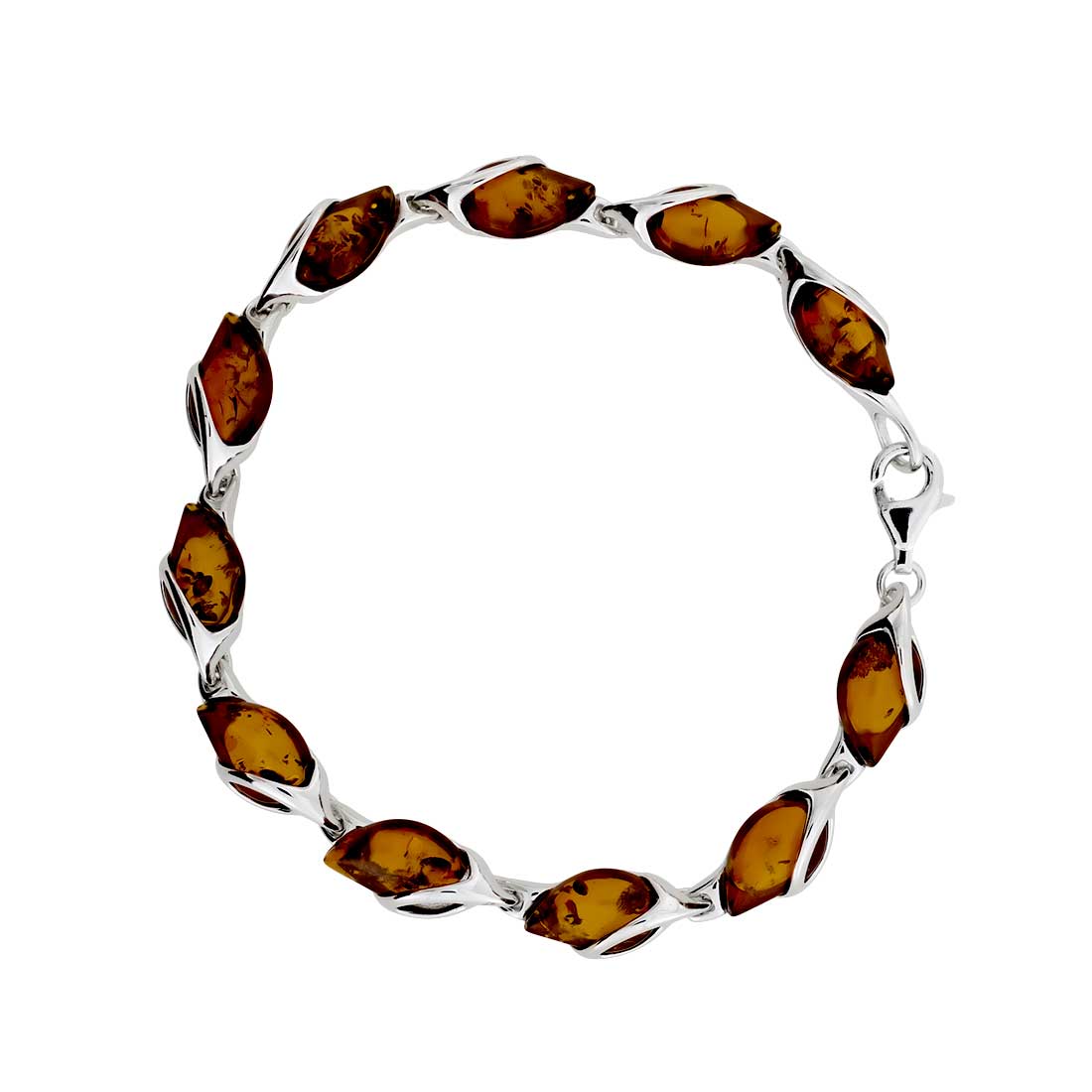 Silver Twist Amber Teardrop Links Bracelet