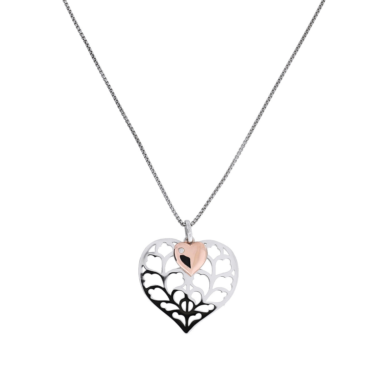 Silver Heart of Yorkshire Double Pendant with Rose Gold Vermeil &amp; Diamond