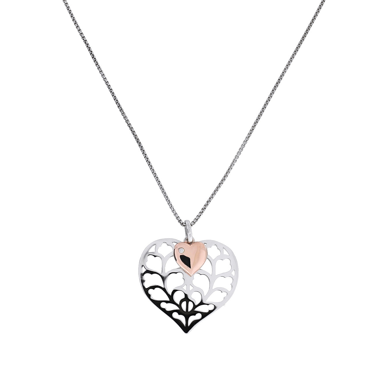 Silver Heart of Yorkshire Double Pendant with Rose Gold Vermeil & Diamond