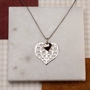 Silver Heart of Yorkshire Double Pendant with Rose Gold Vermeil & Diamond
