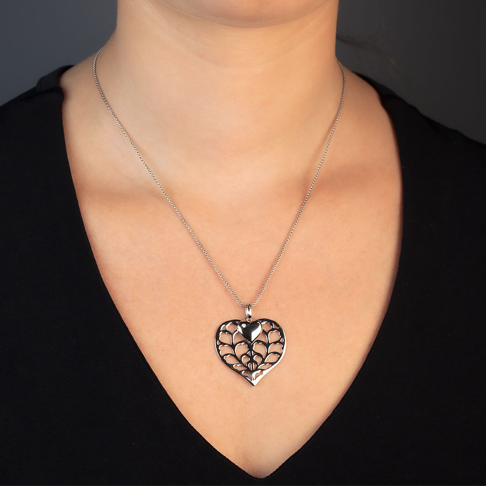 Silver Heart of York Minster Double Necklace with Rose Gold 