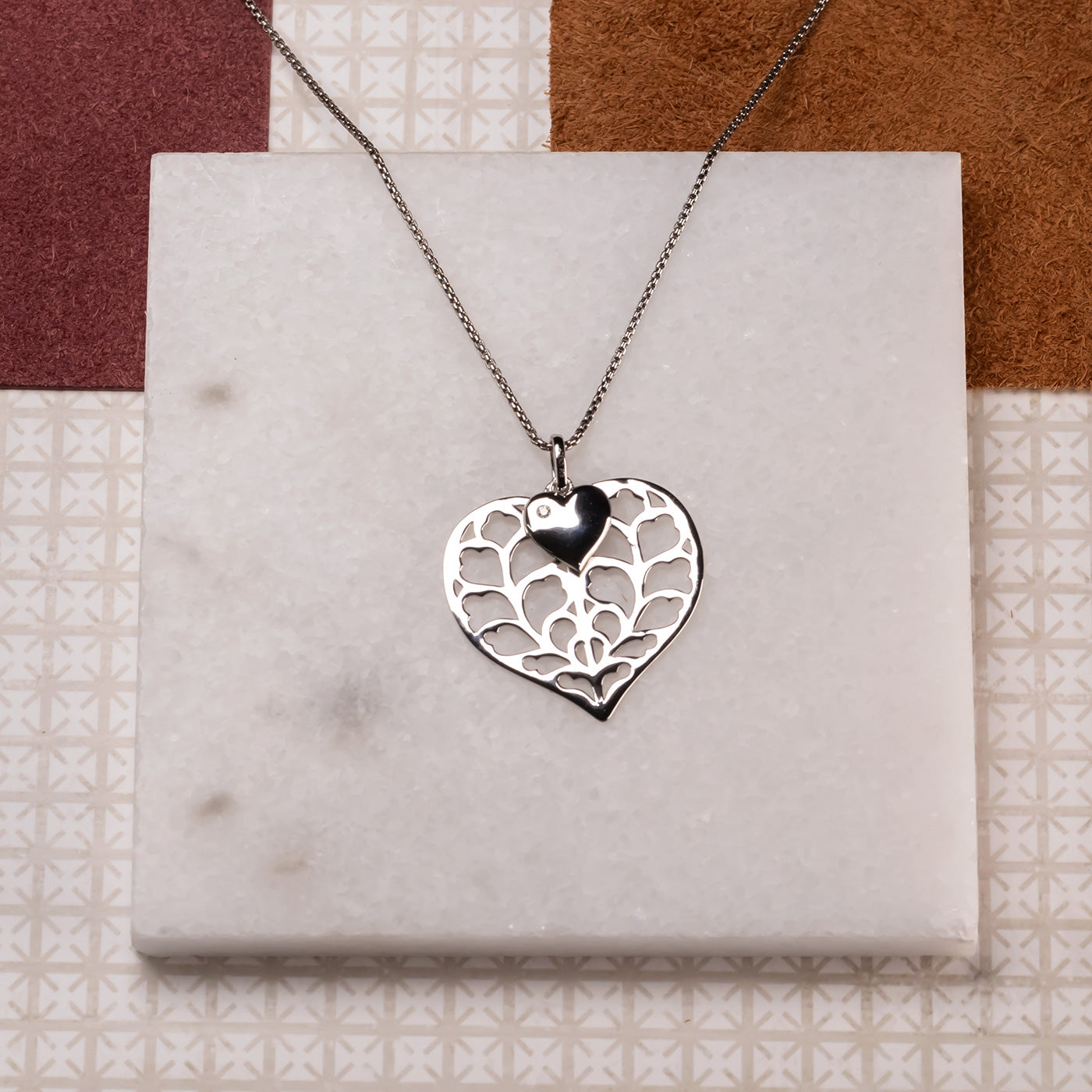 Silver Heart of Yorkshire Double Pendant with Diamond