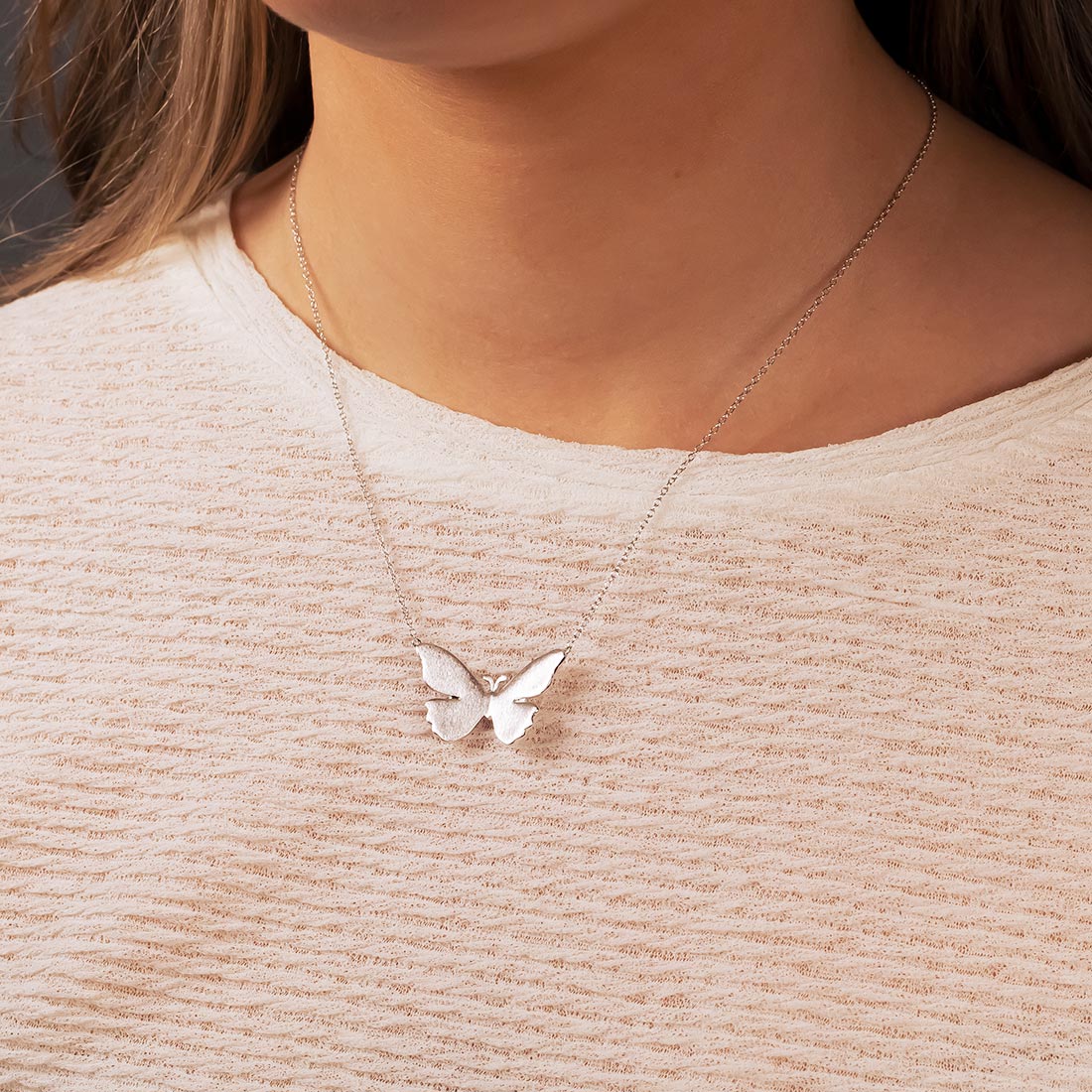 Silver Folded Butterfly Necklace