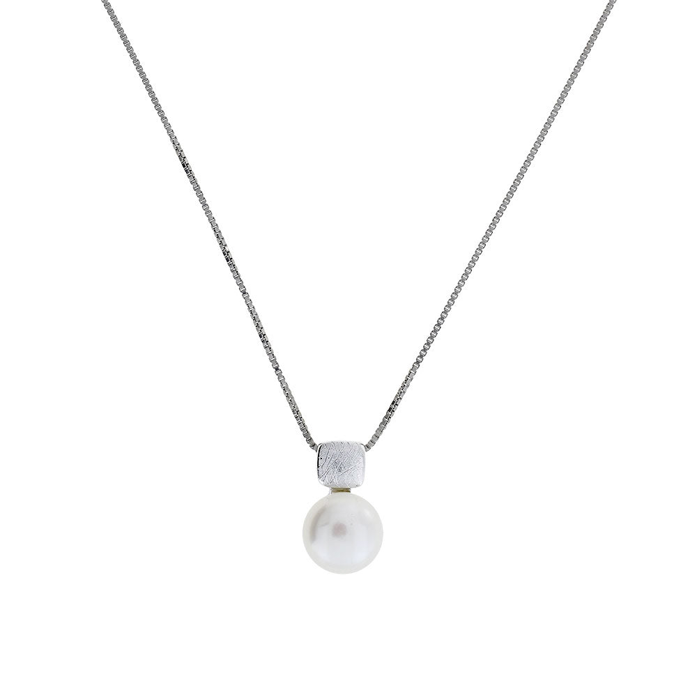 Silver & Freshwater Pearl Cubist Pendant