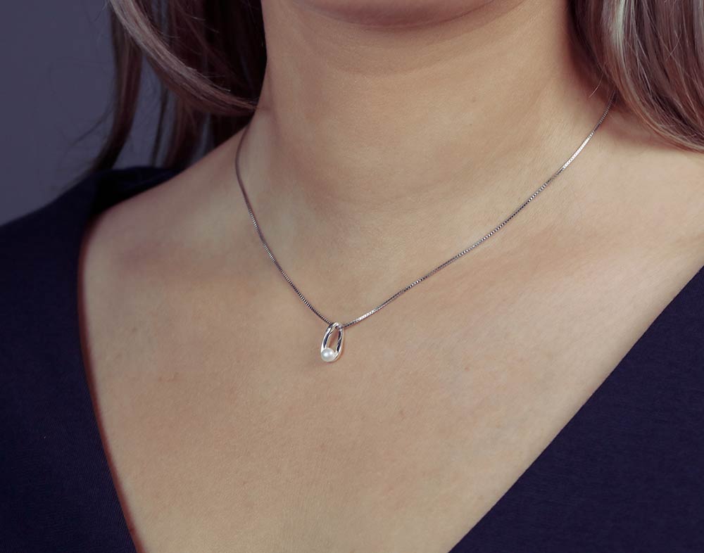 Silver & Freshwater Pearl Twisting Teardrop Pendant