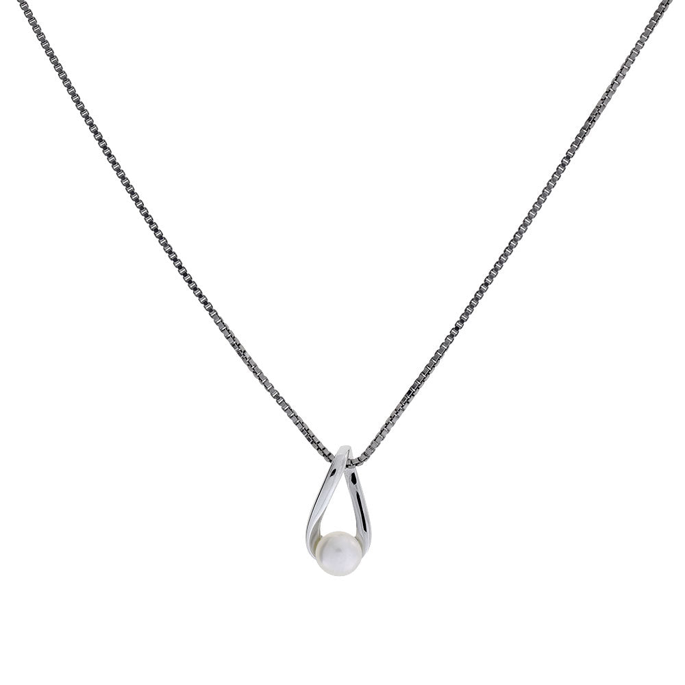 Silver & Freshwater Pearl Twisting Teardrop Pendant