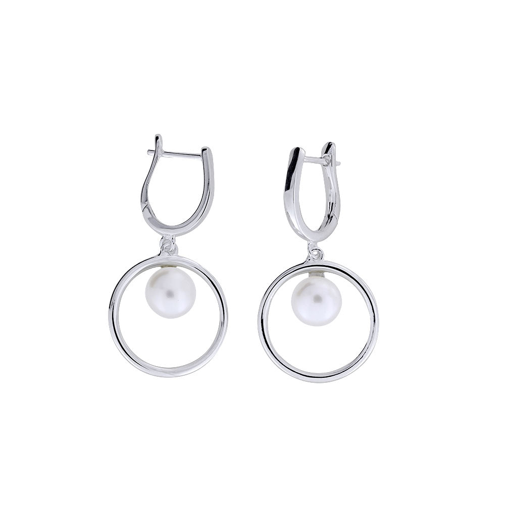 Silver &amp; Freshwater Pearl Circle Drop Earrings