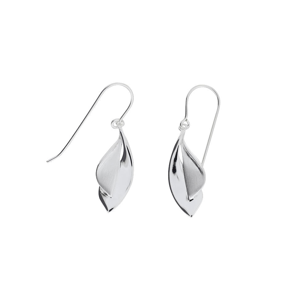 Silver Double Leaf Drop Earrings