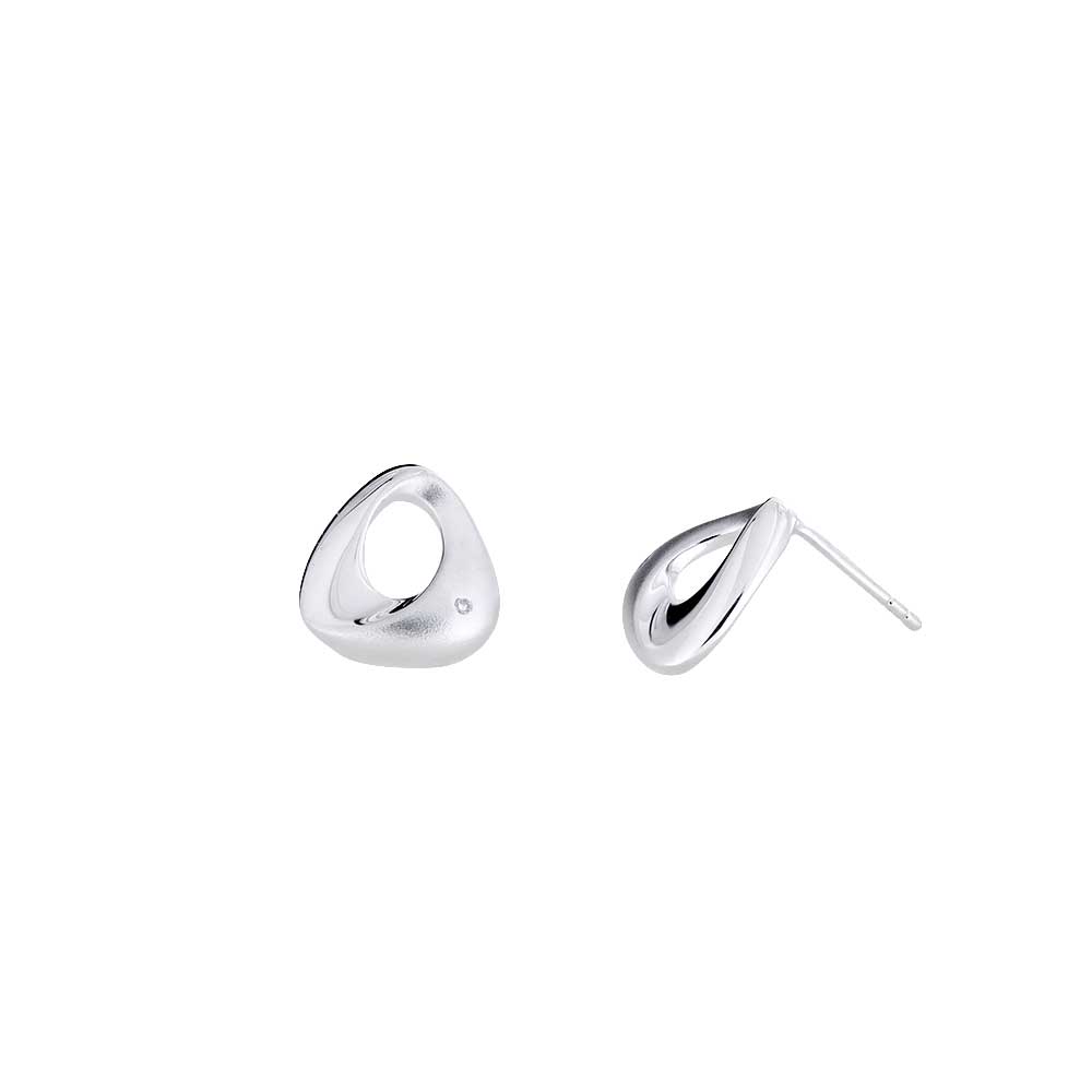 Silver & Diamond Twisting Triangle Studs