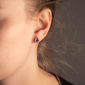 Silver Droplet Studs with Amethyst