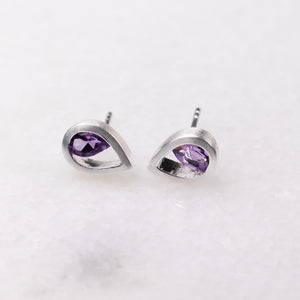 Silver Droplet Studs with Amethyst
