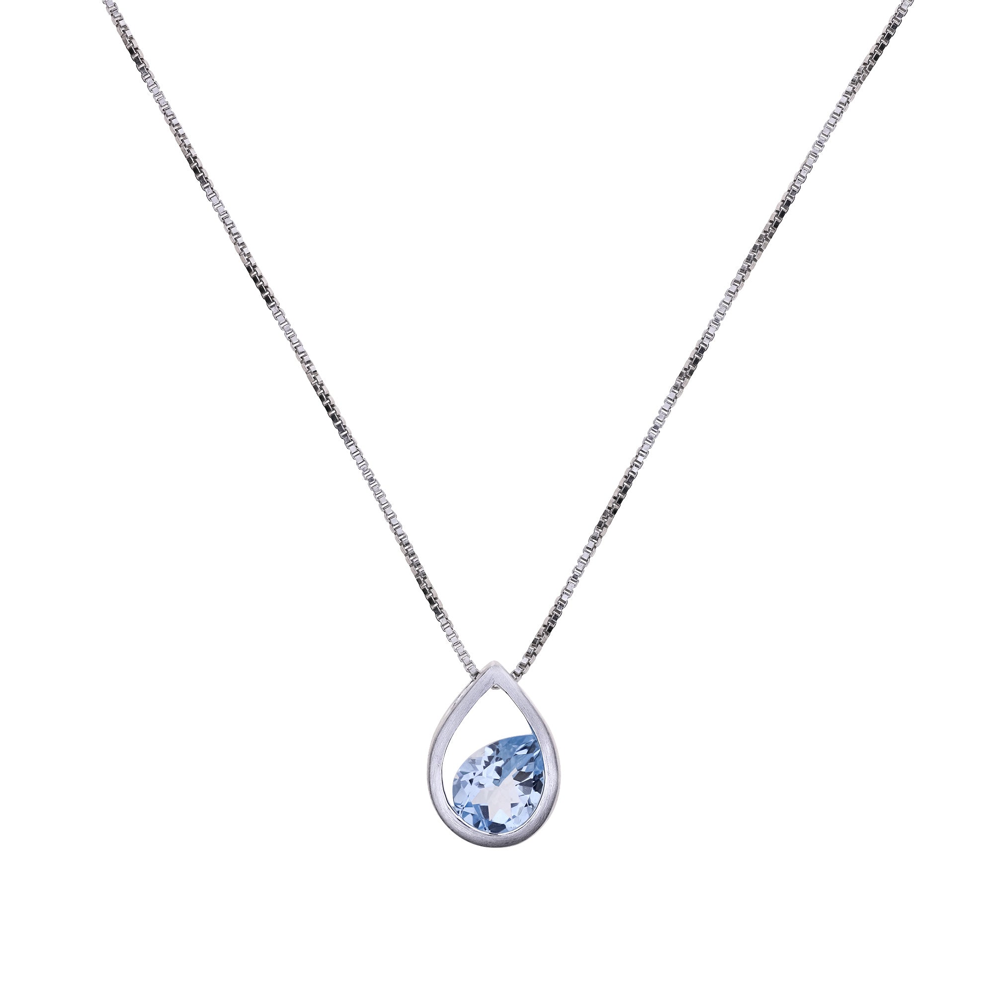 Silver Droplet Pendant With Blue Topaz
