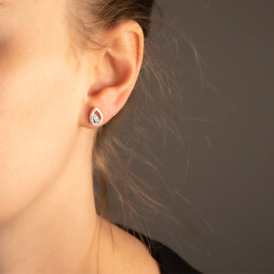 Silver Droplet Studs with Blue Topaz