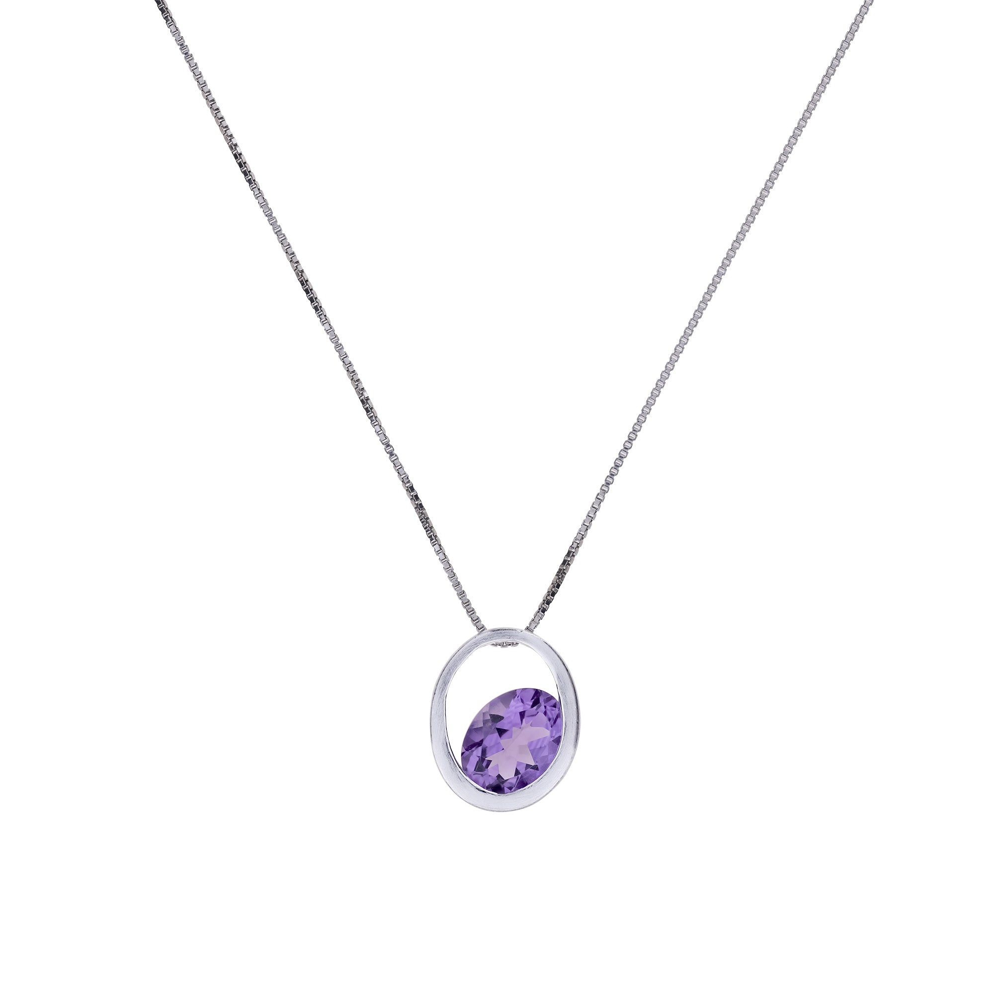 Silver Oval Pendant with Amethyst