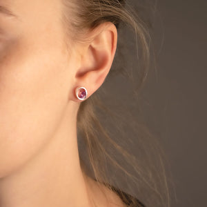 Silver Oval Studs with Amethyst