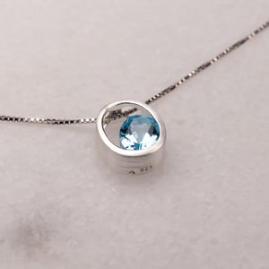 Silver Oval Pendant with Blue Topaz