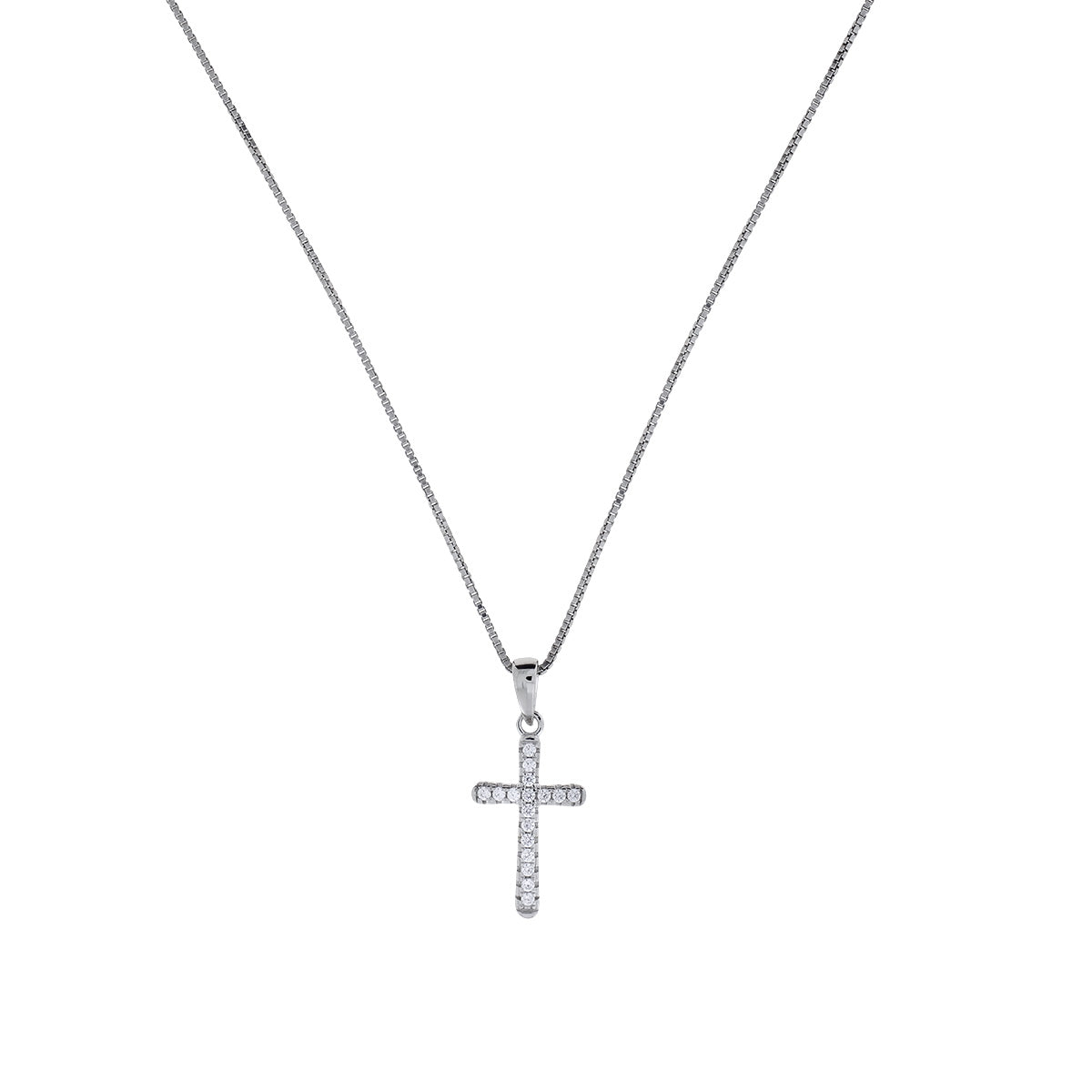 Simple Silver Pavé Cross Pendant