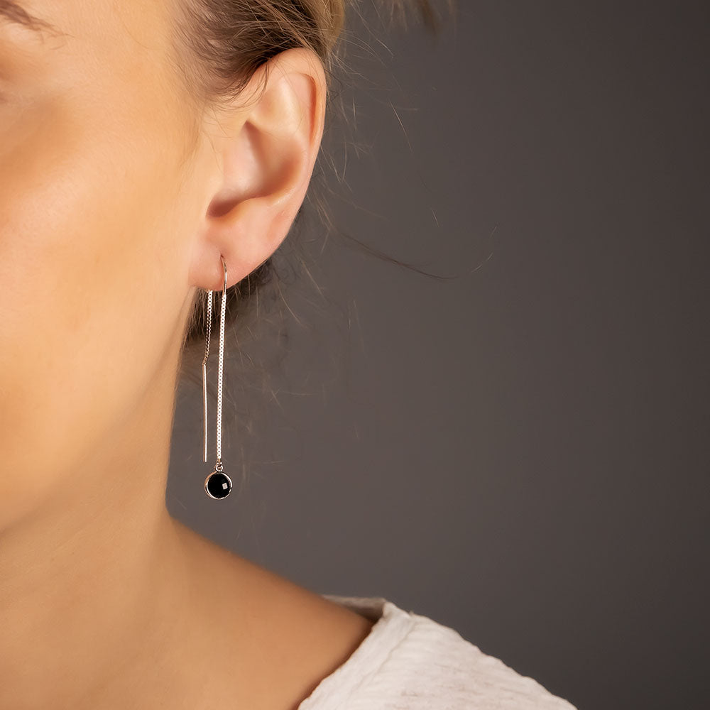 Black Agate Threader Earrings