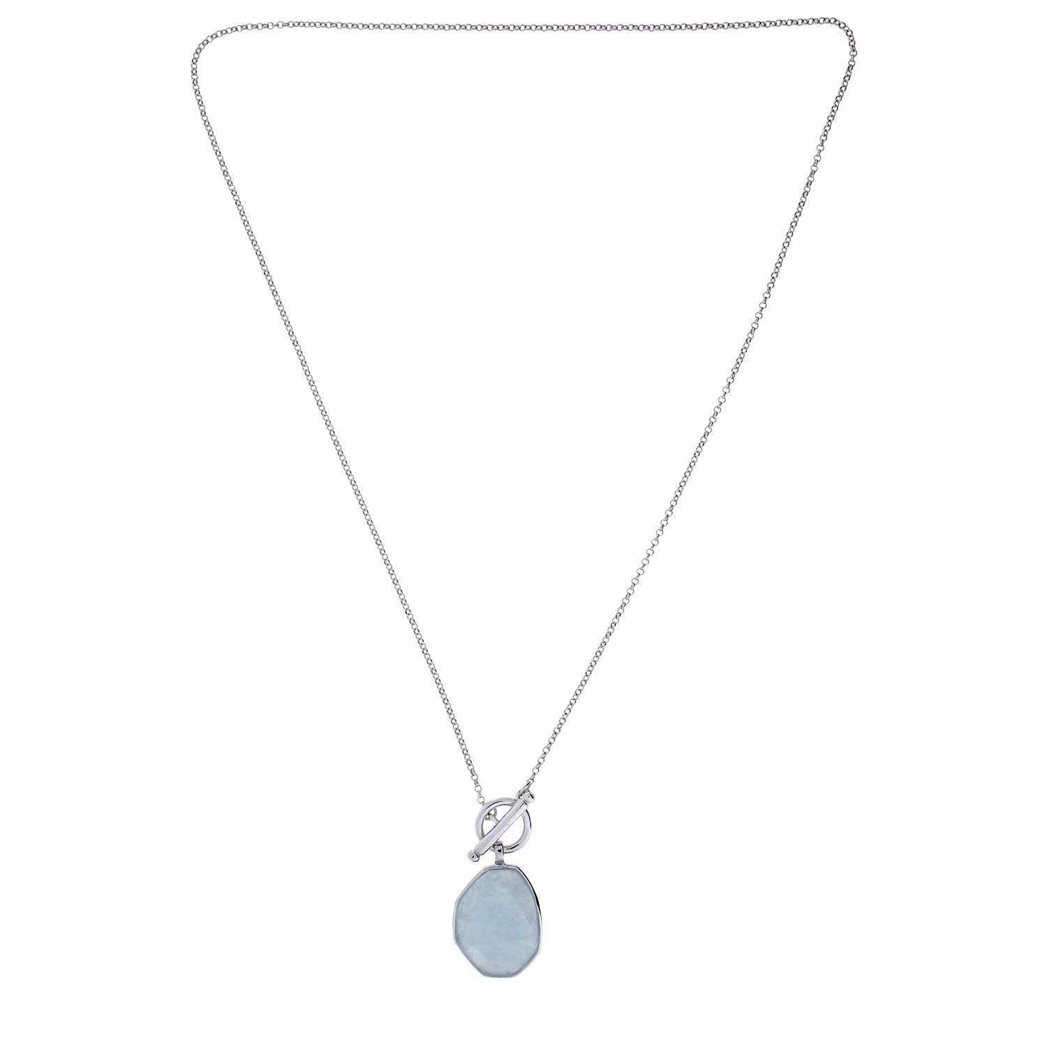 Aqua Chalcedony Silver T-Bar Necklace