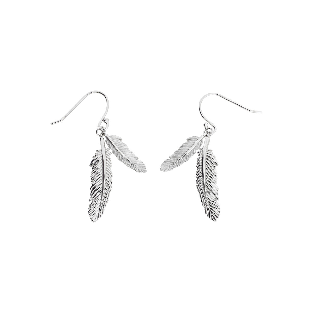 Curving Double Feather Drop Earrings