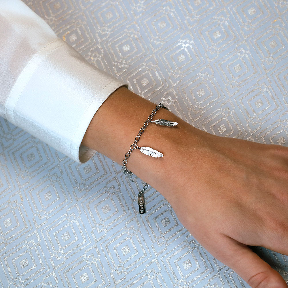 Silver Frosted Feathers Bracelet