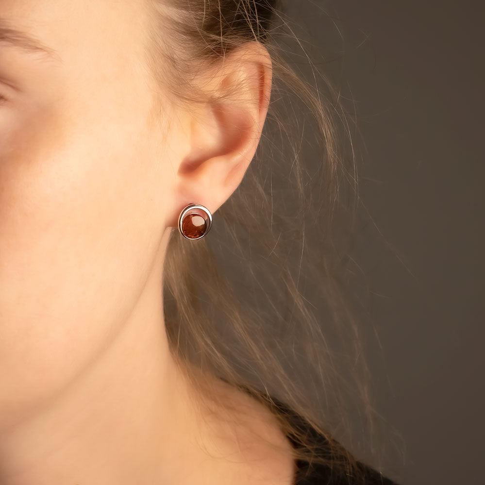 Silver & Amber Circle Studs