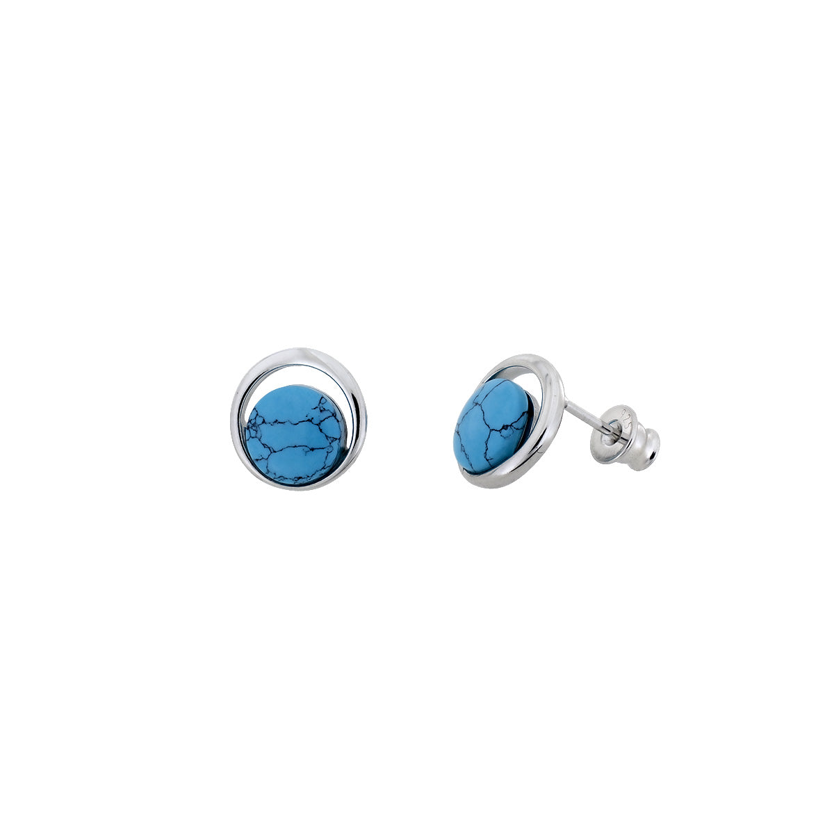 Sterling Silver &amp; Turquoise Circle Stud Earrings