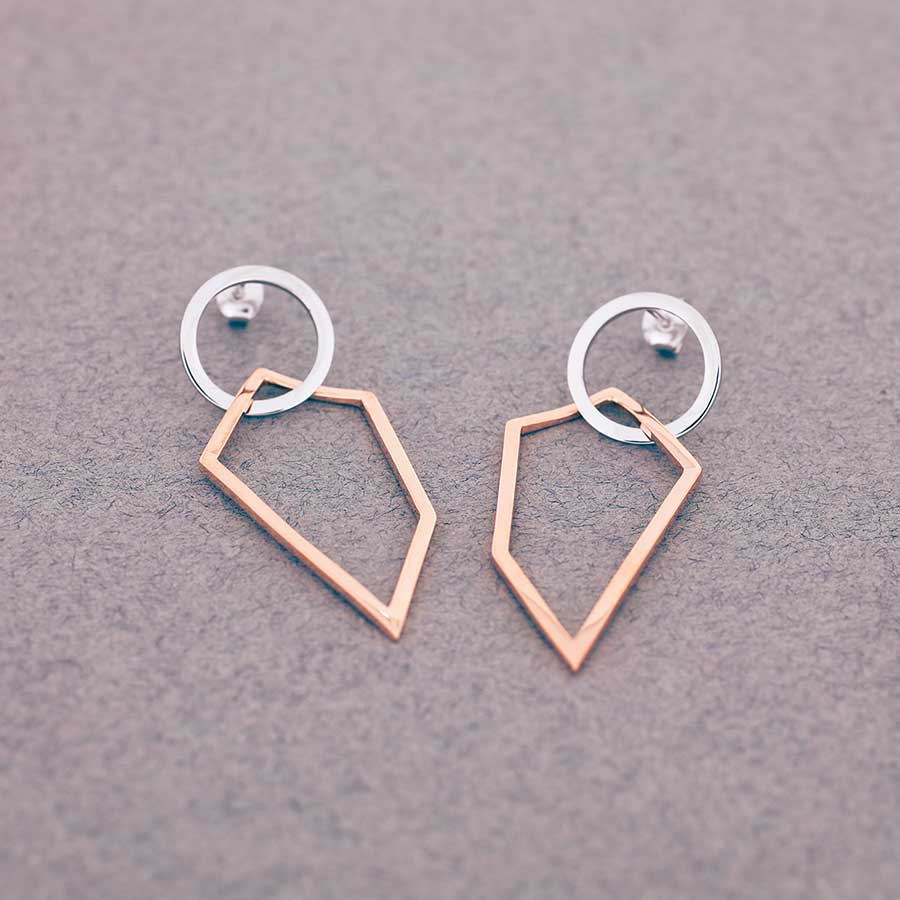 Pinnacle Interlocking Shapes Earrings in Rose Gold Vermeil & Silver