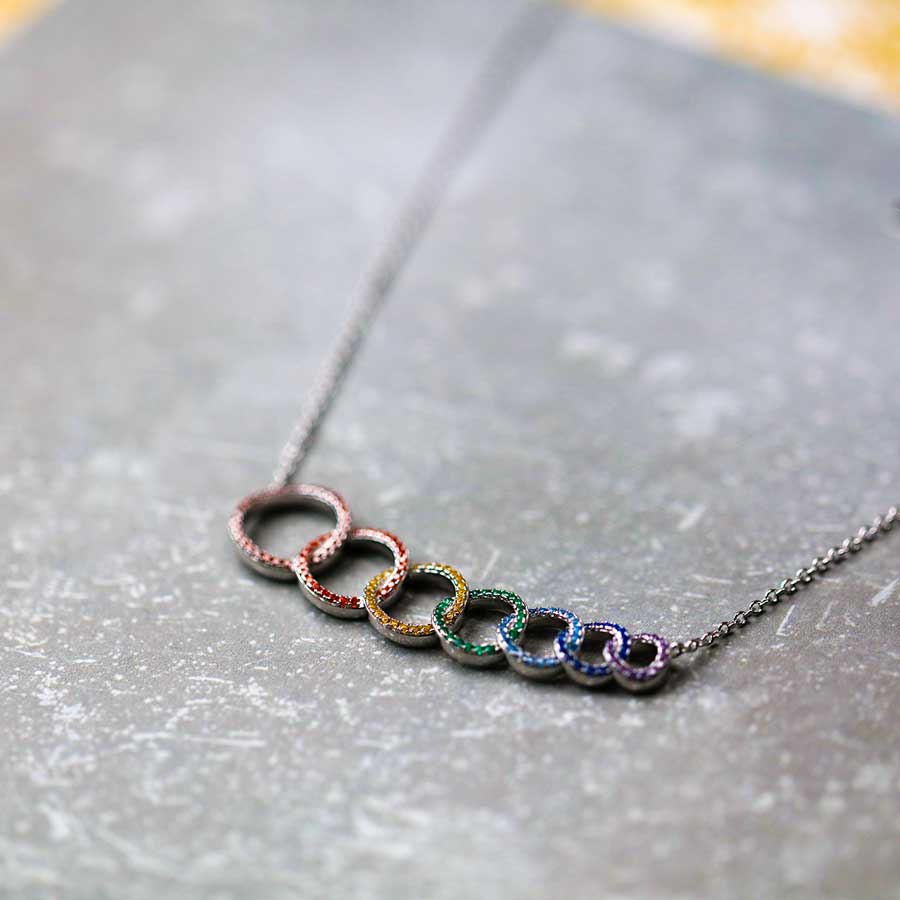 Rainbow Pavé Interlocking Seven Circles Necklace