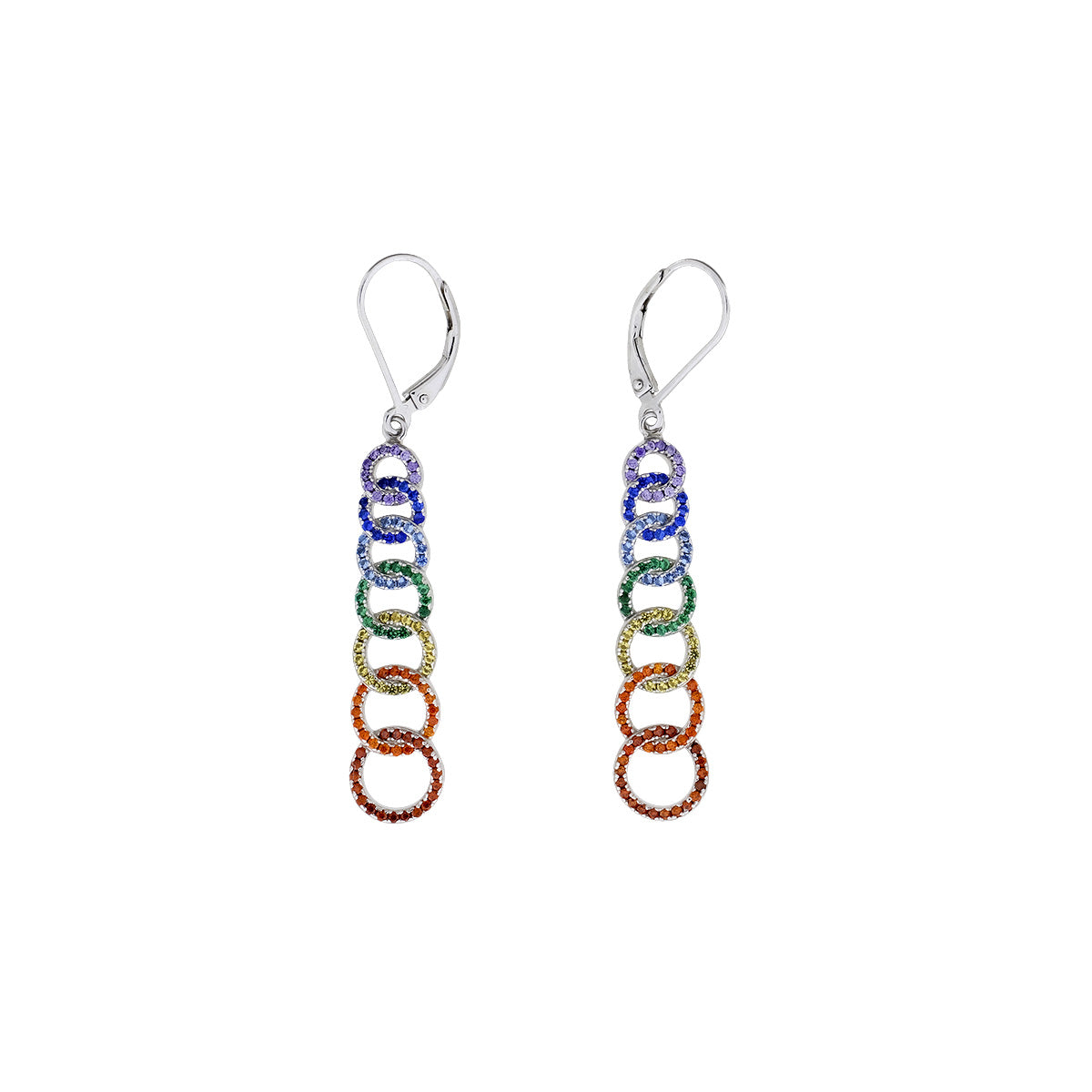 Rainbow Pavé Seven Interlocking Circles Drop Earrings