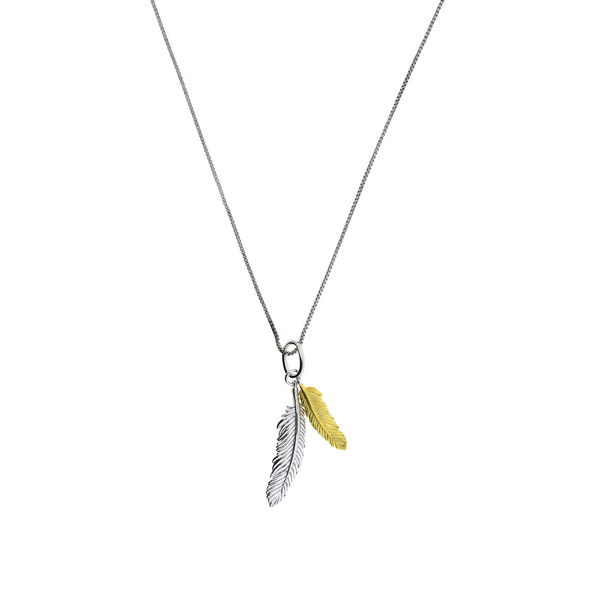 Curving Double Feather Pendant - Silver &amp; Yellow Gold Vermeil